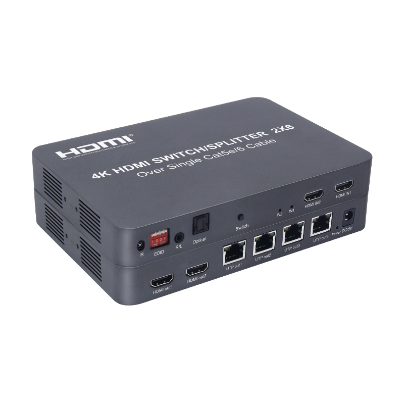 4K HDMI Switch Splitter 2x6 over Single Cat5e/6 Cable Extender 60m